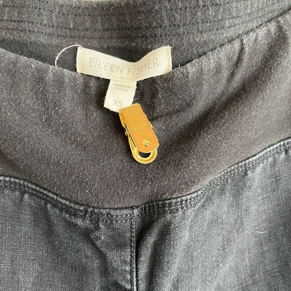 New Eileen Fisher black linen Capri cropped cargo pants wide leg - Picture 2 of 4